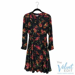 Nanette Lepore Black Floral Belted Fit & Flare Dress Size 6